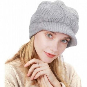 Skullies & Beanies Womens Winter Hat Newsboy Hat with Visor Cable Crochet Beanie Hat - Light Grey-style2 - CG18Y499WQ6 $11.88