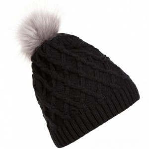 Skullies & Beanies Women Crochet Hat Faux Fur Pom Pom Woolen Knit Beanie Raccoon Warm Caps - Black - CN12O2I45OL $18.77