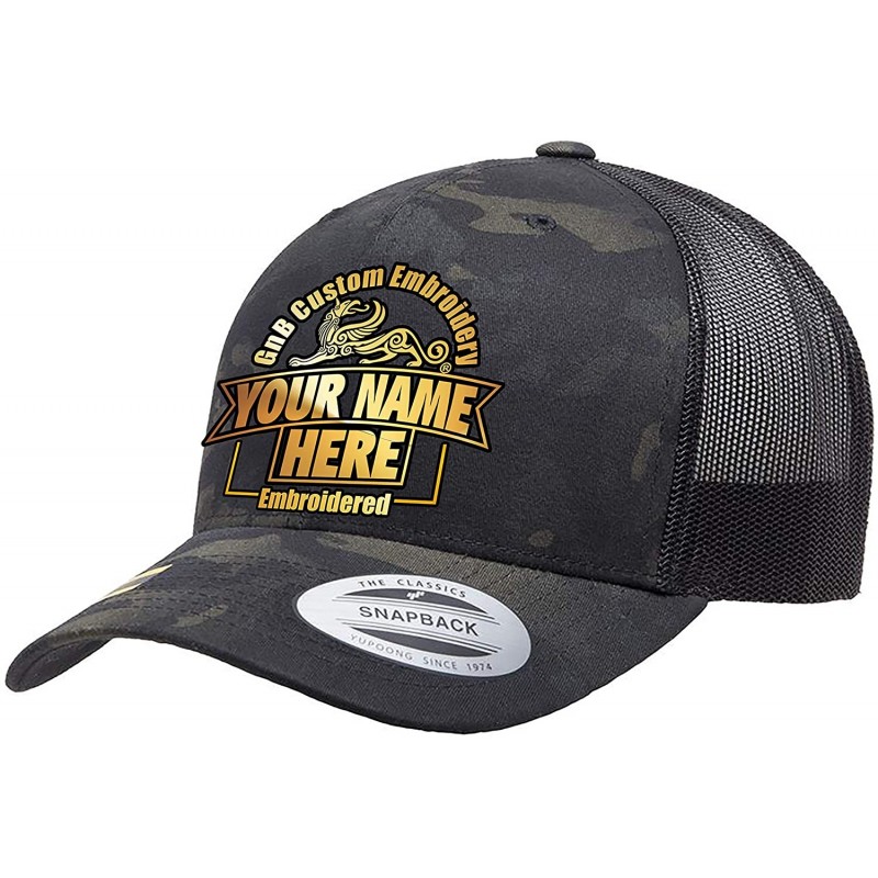 Baseball Caps Yupoong Retro Trucker Custom Hat - Black Multicam Camo - CO18HO6XKID $55.22