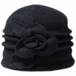 Bucket Hats Flower 100% Wool Dome Bucket Hat Winter Cloche Hat Fedoras Derby Hat - C-black - CK18HEG0H4C $28.93