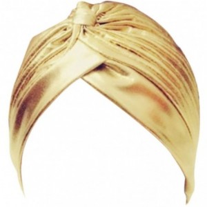 Sun Hats Women Pleated Ruffle Stretch Turban Hat Hair Wrap Cover up Sun Cap - Gold - CY12I4BLII1 $23.03