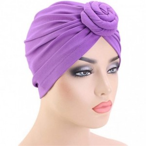 Skullies & Beanies Womens Big Flower Turban Beanie Elegant Cap Head Wrap Stretch Long Hair Scarf Headscarf - 441-black - CI19...