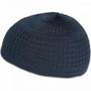 Skullies & Beanies Zigzag Knit Kufi Hat Skull Cap One Size Fits All Men Women Chemo - Navy Blue - CH18EO4WDWN $23.77