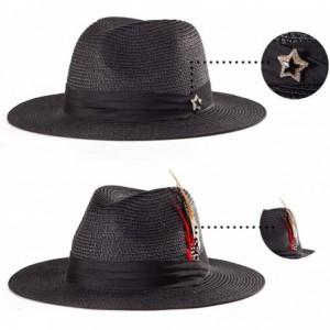 Sun Hats Straw Fedora Hats for Women - Summer Hat Womens Sun Hats Beach Hat Panama Sunhat - C418CGSST4D $19.06