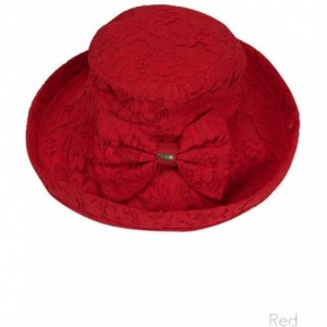 Sun Hats Women's Adjustable Floral Lace with Ribbon Accent Cotton Beach Summer Sun Hat - Red - C218ONU2LAA $50.68