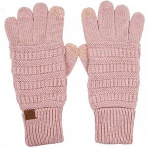 Skullies & Beanies 3pc Set Trendy Warm Chunky Soft Stretch Cable Knit Pom Pom Beanie- Scarves and Gloves Set - Metallic Rose ...
