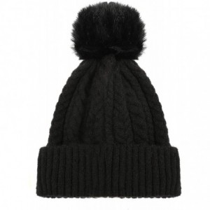 Skullies & Beanies Womens Winter Beanie Hat- Faux Fur Hats Wool Soft Warm Thread Handmade Thick Knit Hat Women - CP18XQCCL8A ...