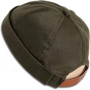 Skullies & Beanies Brimless Adjustable Docker Hat Beanie - Retro Cotton No Visor Cap Men and Women - Olive Green - C918WO5ZWH...