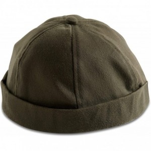 Skullies & Beanies Brimless Adjustable Docker Hat Beanie - Retro Cotton No Visor Cap Men and Women - Olive Green - C918WO5ZWH...
