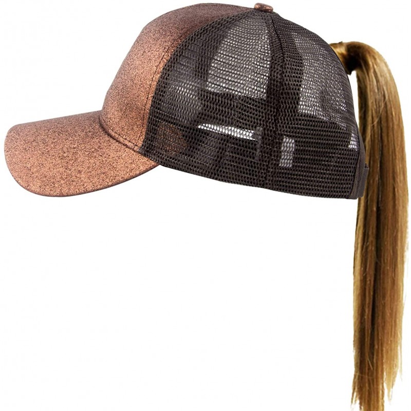 Baseball Caps Women's Ponytail Baseball Cap Messy High Bun Adjustable Plain Trucker Dad Hat - Glitter-brown - CS18N7LSRO2 $13.38