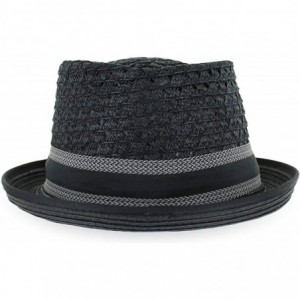 Fedoras Belfry Men Women Summer Straw Porkpie Vented Trilby Fedora Hat in Blue Tan Black Brown Burgundy - Black - C519368GROM...