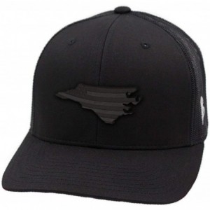 Baseball Caps 'Midnight North Carolina Patriot' Black Leather Patch Hat Curved Trucker - OSFA/Black - Black - C118IGQ3M6Q $50.79