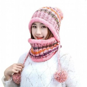 Skullies & Beanies Women Velvet Knitted Beanie Hat with Scarf Winter Ear Flap Pom Pom Cap - Pink - CW18IETT6X9 $29.41