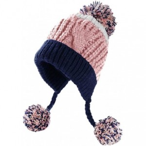 Skullies & Beanies Women Fleece Lined Winter Beanie Hat Ski Cap Ear Flaps Peruvian Dual Layered Pompoms - D03-pinknavy-ht016 ...