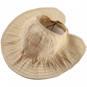 Sun Hats Women Wide Brim Sun Hats Foldable Summer Beach UV Protection Caps with Neck Cord - Beige - CF18R0ZS373 $28.68