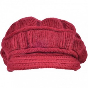 Bucket Hats Women's Wool Knit Winter Hat Warm Plush Lined Snow Ski Visor Caps - Wine Red - CJ189LGM2IG $14.04