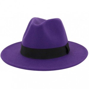 Fedoras Mens Fedora Hat Faux Felt Wide Brim Belt Buckle Cowboy Hat - C Purple - C01933Y6E9T $22.94