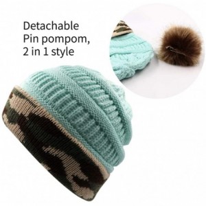 Skullies & Beanies Winter Women Faux Fur Pompom Cuff Beanies Hats Knit Slouchy Ski Skull Camo Baggy Caps Girls Warm Hat - CS1...