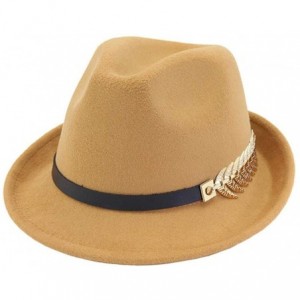 Fedoras Mens/Women FashionTrilby Hat Panama Style Short Brim Fedora - Camel - CS18KMYXSM2 $30.07