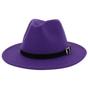 Fedoras Belt Buckle Fedoras Women's Hat Wide Brim Jazz Hats Classic Mens Manhattan Hats - Purple - CT1935KQM0Z $19.89