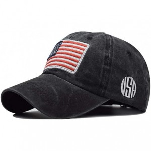 Baseball Caps Washed Low Profile American-Flag Baseball Cap Men Women - Black - CM18Y7IT4UM $11.30