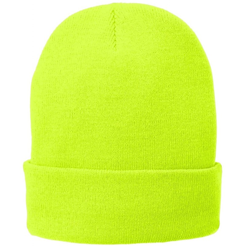 Baseball Caps Port & Company Men's Fleece-Lined Knit Cap - Neon Yellow - CM17YEI6KX0 $9.50