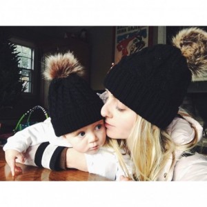 Skullies & Beanies Beanie Set with Pom (Mom and Me) - Black - CP18QY57ULL $23.10
