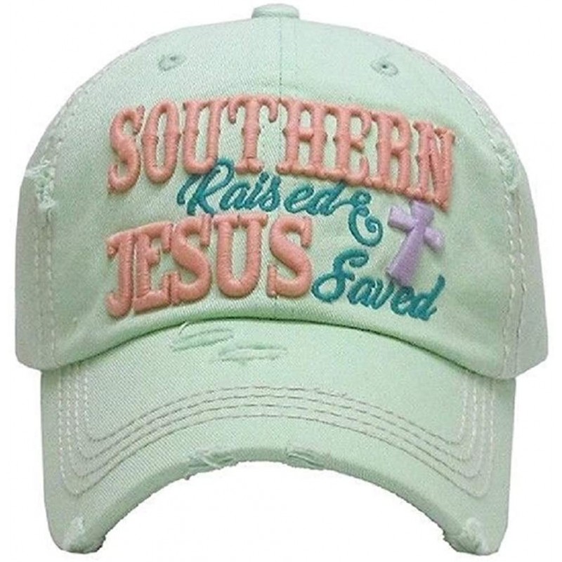 Baseball Caps Adjustable Distressed Vintage Western Cap Hat Southern Raised Jesus Saved - Mint Green - CO18CCWS8U7 $19.98