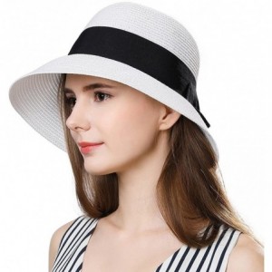 Sun Hats Packable Sun Hat for Women Beach Uv SPF Straw Fedora Floppy Panama String 55-57cm - White_69087 - CJ18CMUDKYO $17.15