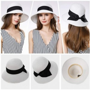 Sun Hats Packable Sun Hat for Women Beach Uv SPF Straw Fedora Floppy Panama String 55-57cm - White_69087 - CJ18CMUDKYO $17.15