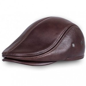 Newsboy Caps Men's Real Cowhide Leather Beret Hunting Cap Beanie Trucker Cap Mens Sports Hat - Red Brown - C012O4VVA4R $60.61