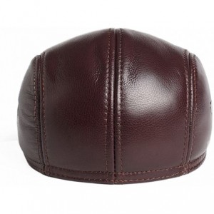 Newsboy Caps Men's Real Cowhide Leather Beret Hunting Cap Beanie Trucker Cap Mens Sports Hat - Red Brown - C012O4VVA4R $29.61