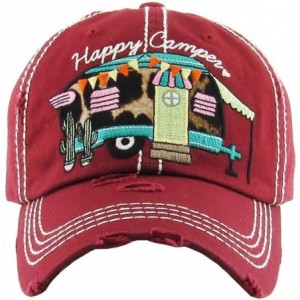 Baseball Caps Women's Happy Camper Leopard Vintage Baseball Hat Cap - Burgundy - C918Y787230 $40.66