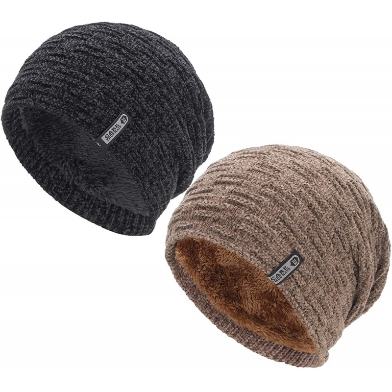 Skullies & Beanies Oversized Unisex Fleece Lined Slouchy Beanie Soft Thick Warm Winter Knitted Beanie Ski Hat - CS18YNOSMSS $...
