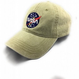 Baseball Caps Future NASA Worm Meatball Logo Embroidered Washed Space DAD Cap - Khaki - CL18582UK7L $9.52