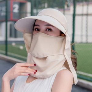 Sun Hats Women's Protective Sun Hat- Summer Sun Hat Mask Anti-UV Double Layer Cycling Cap Unisex Cotton Cool Hat - Khaki - CO...