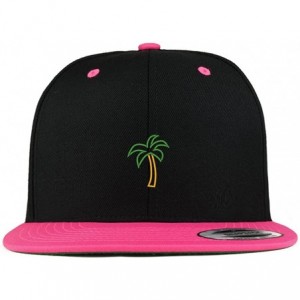 Baseball Caps Palm Tree Embroidered Premium 2-Tone Flat Bill Snapback Cap - Black Pink - C4185YLKKXZ $16.15