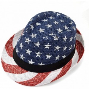 Fedoras Men's Fedora 4th of July Hat with Stars and Stripes Original American Hat - Usa Flag - CD18DW2WDD7 $24.98