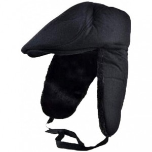 Newsboy Caps Winter Warm Mans Bomber Hats Ear Flaps Beret Hat Casual Folded Peaked Caps - Black - CT193X2MS5C $43.58