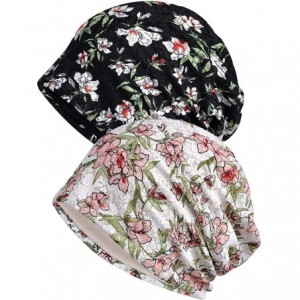 Skullies & Beanies Women's Sleep Soft Headwear Cotton Lace Beanie Hat Hair Covers Night Sleep Cap - Color Mix 47&48 - CB1985W...