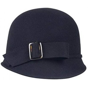 Bucket Hats Women Solid Color 100% Wool Winter Hat Women Cloche Bucket Bowler with Bowknot - Black - CU18HE8A3M7 $25.70