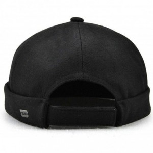 Skullies & Beanies Mens Solid Color Cotton Brimless Hat Foldable Harbour Docker Hat Rolled Cuff Sailor Skull Cap - Black - CB...