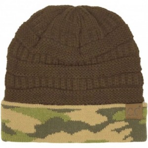 Skullies & Beanies Winter Fall Trendy Chunky Stretchy Cable Knit Beanie Hat - Camouflage Brown - CP18YSA4LNX $22.24