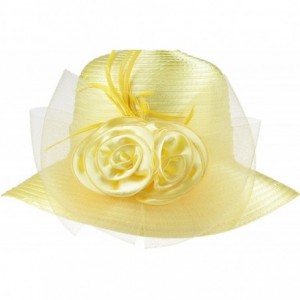 Bucket Hats Lady's Kentucky Derby Dress Church Cloche Hat Bow Bucket Wedding Bowler Hats - Yellow - CA188N70LWW $15.74