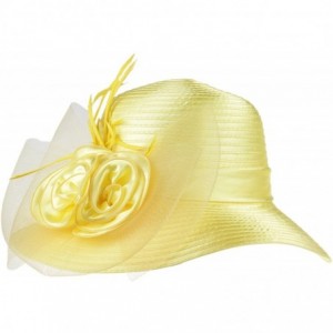 Bucket Hats Lady's Kentucky Derby Dress Church Cloche Hat Bow Bucket Wedding Bowler Hats - Yellow - CA188N70LWW $15.74