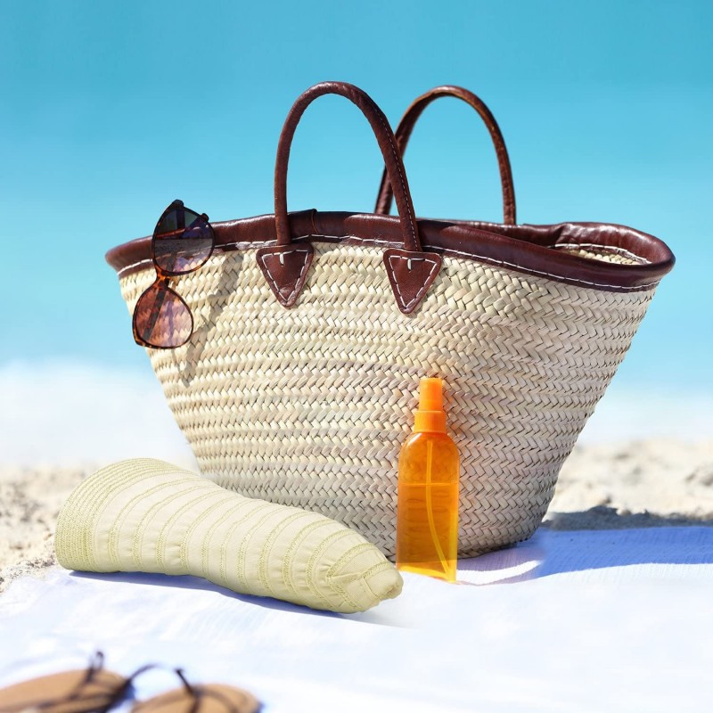 Women Summer Beach Hat Packable Striped Floppy Wide Brim Sun Protection ...