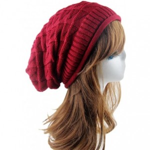 Skullies & Beanies Unisex Winter Wrinkle Knitted Crochet Baggy Hat Beanie Cap Beret - Rose Red - CI1282VIHI7 $14.41
