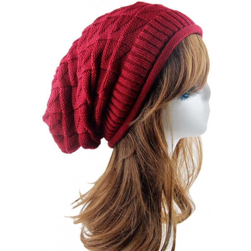 Unisex Winter Wrinkle Knitted Crochet Baggy Hat Beanie Cap Beret - Rose ...