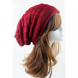 Skullies & Beanies Unisex Winter Wrinkle Knitted Crochet Baggy Hat Beanie Cap Beret - Rose Red - CI1282VIHI7 $14.41