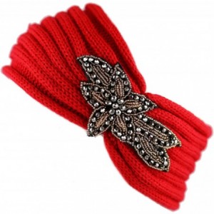 Headbands Sequin Knit Headband with Flower Decoration - Red - CI186RM45ZI $8.38